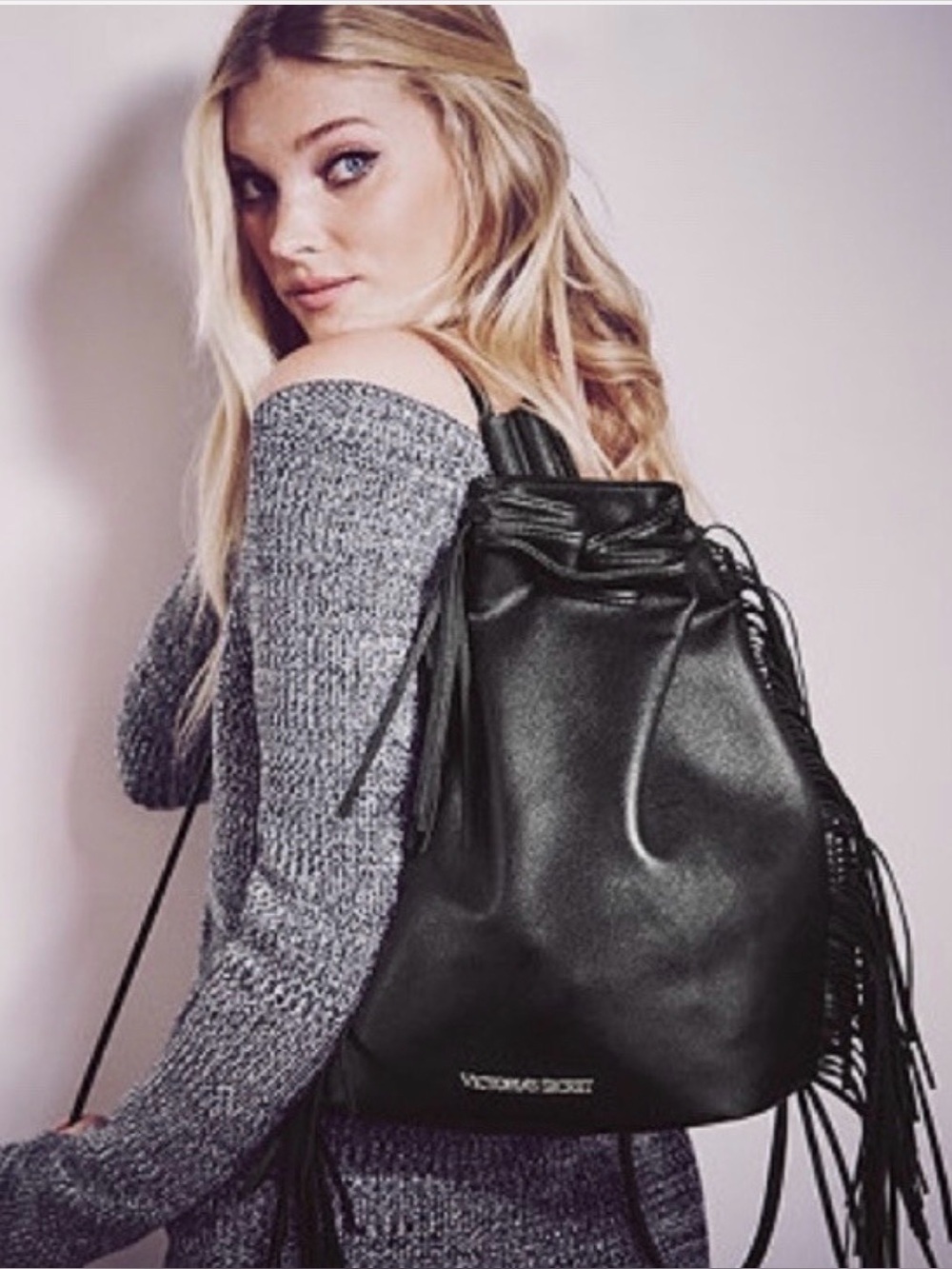 Victoria’s Secret Black Faux Leather Fringe Backpack